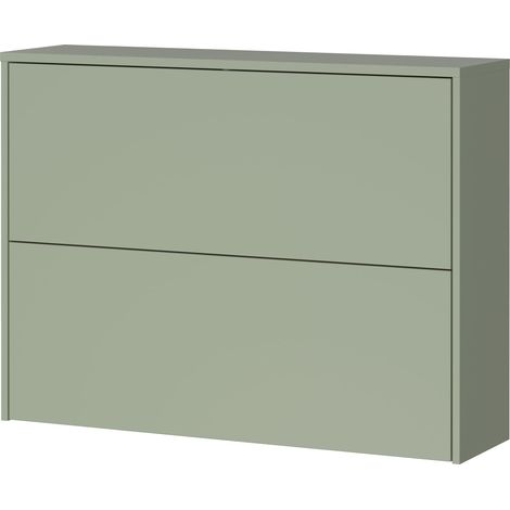 Meuble à Chaussures 1349-629 GW-Binetto, en Vert Taupe/Chêne, Faible Profondeur - idéal pour Les couloirs étroits, 99 x 74 x 27 cm (LxHxP) (1/5)