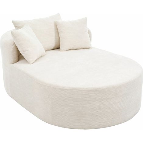 Fauteuil relax en velours côtelé, fauteuil ovale beige clair avec assise profonde de 122 cm, sans montage, meuble de salon moderne (1/5)
