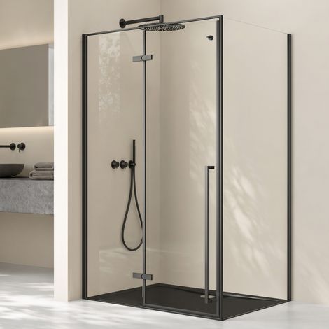 doporro Duschkabine Duschabtrennung schwarz 90x140x195cm Eckdusche mit Duschwanne ESG-Sicherheitsglas Klarglas inkl. beidseitiger Easy-Clean-Beschichtung Ravenna64 (1/5)