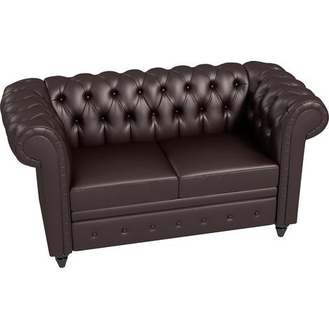 Chesterfield-2-Sitzer-Sofa mit abnehmbarem Kissen, Kunstleder, Holz und Metall, 160 x 84 x 80 cm, Braun (1/5)