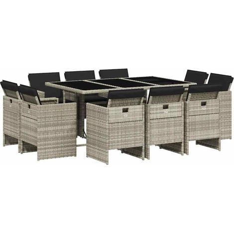 Maison Exclusive - Set Pranzo Giardino 11pz con Cuscini Grigio Chiaro Polyrattan