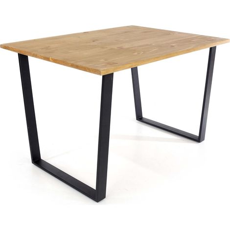 Pine Antique Waxed Small Rectangular Dining Table Stylish Black Metal Legs (1/3)