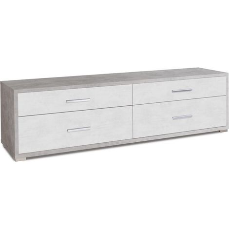 Niedriger TV-Schrank aus Holz mit vier Schubladen White Cement 179x47x h50 cm