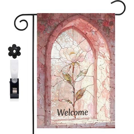 Bannière de cour Welcome et arche en brique rouge 30 x 45 cm décoration porche et maison (1/5)
