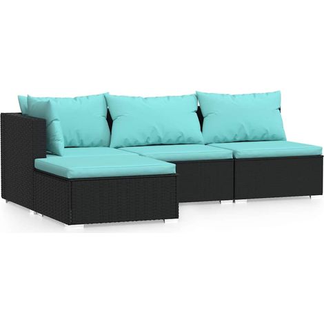 Maison Exclusive - Set Divani da Giardino 4 pz con Cuscini in Polyrattan Nero (1/5)
