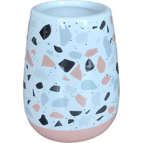 Cleafe - Bicchiere Portaspazzolino Bagno Graniglia Bianco Multicolore Con Base Rosa 59876 - (1/2)