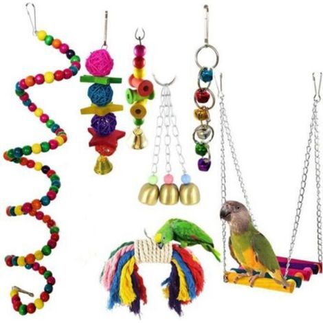 7 Pcs Perroquet Jouets Suspendus, Oiseau Perroquet Jouets Oiseau Suspendu Cloche Jouet Oiseau Balançoire Suspendu Jouet Cage à Oiseaux Jouets pour Petits Perroquets, Aras, Perruches (1/5)