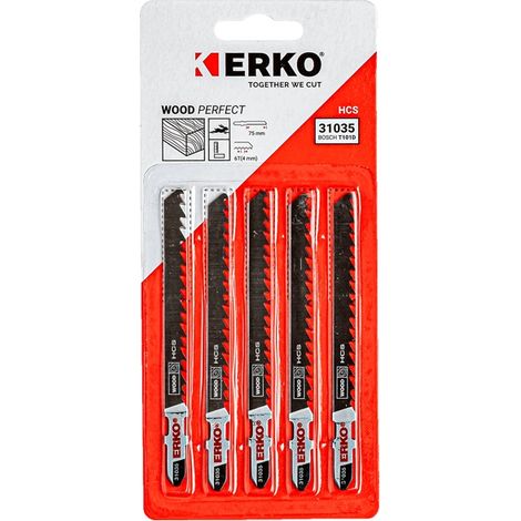 Carte de 5 lames de scie sauteuse bois 31035 - 75 mm - 6T - ERKO (1/5)