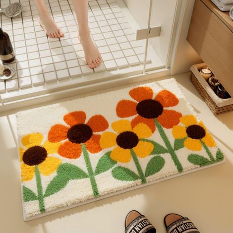 Tappetino da bagno con fiori gialli, motivo primaverile, super assorbente, antiscivolo, 40x60 cm, morbido e soffice, lavabile in lavatrice, decorazione per la casa.