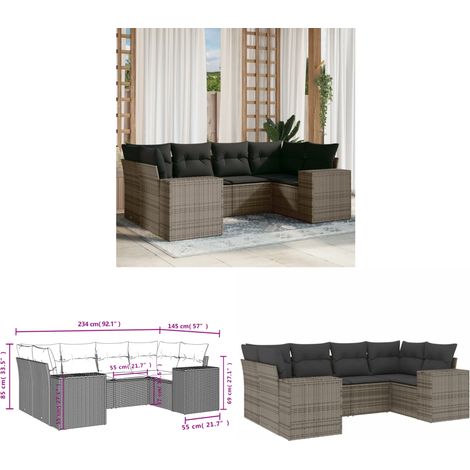 6-tlg. Garten-Sofagarnitur mit Kissen Grau Poly Rattan - Gartensorte - Esszimmergarnitur - Lounge Möbel - Outdoor Furniture - Gartenmöbelset - Home & Living (1/3)