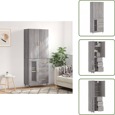 Buffet haut Sonoma gris 69,5x34x180 cm Bois d'ingénierie - Buffet Design Moderne - Meuble Rangement - Armoire Cuisine - Commode Salon - Étagère Murale (1/5)