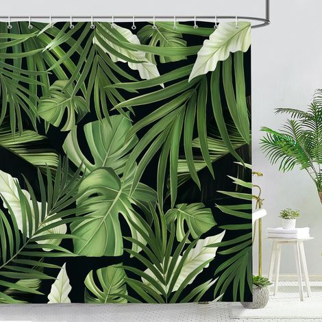 Rideau De Douche - Feuille De Palmier - Polyester Imperméable Anti Moisissure - 180 x 180 cm - Avec 12 Crochets