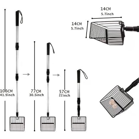 Pelle de Nettoyage pour Poulailler en Acier Inoxydable, Extensible et Démontable avec Long Manche, Tamis en Maille Métallique pour l'Élimination Efficace des Déchets (1/4)