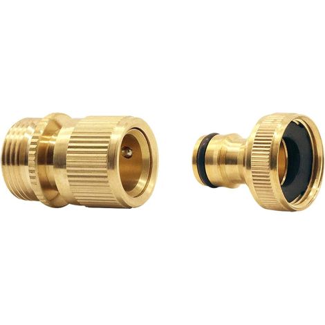 Jeu 2 Raccords Rapides Tuyau Arrosage 3/4" Laiton Massif - Connecteurs Mâle & Femelle, Sans Fuite, Libération Facile (1/5)
