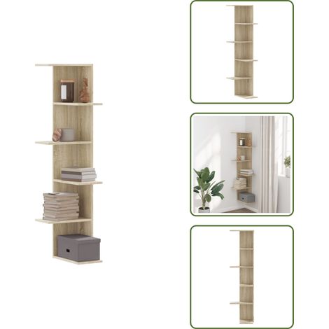 The Living Store Étagère d'angle murale chêne sonoma bois d'ingénierie - Étagère Murale - Étagère D'angle - Meuble Mural - Décoration Murale - Rangement Mural (1/5)