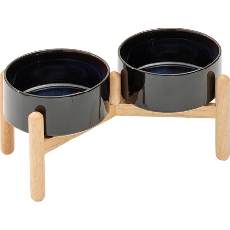 Gamelle surélevée en céramique de 15,5 cm avec support pour chiens de petite et moyenne race, gamelle de nourriture et d'eau pour animaux domestiques double bol avec support, ciel étoilé, 800 (1/5)
