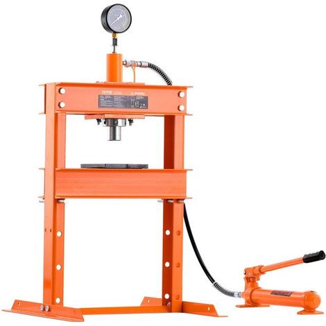 Presse hydraulique d'atelier orange - 10 t - Cadre en H - Hauteur réglable - Plaque de pressage (1/5)