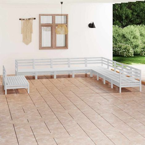 Salon de jardin 11 pcs Ensemble Table et Chaise de Jardin - Bois de pin massif Blanc BV680571 - BonneVie (1/5)