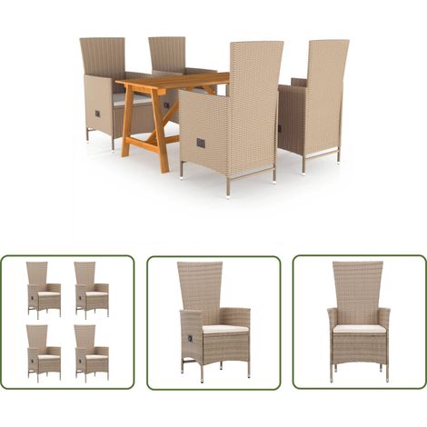 The Living Store 5-tlg. Garten-Essgruppe Beige - Gartensessel - Gartentisch - Rattan Möbel - Outdoor Möbel - Gartenmöbelset (1/5)