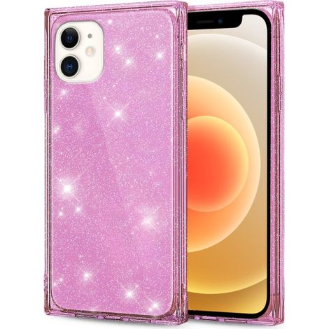 Funda cuadrada con purpurina para iPhone 12, oro rosa (1/2)