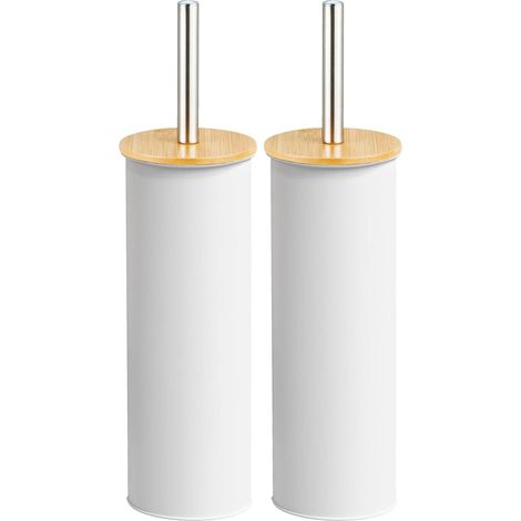 1 - Porte-brosse WC - Support Brosse - Acier et Bambou - Design Naturel et Résistant - Pour Salle de Bain Moderne - Blanc - 9,5x38 cm