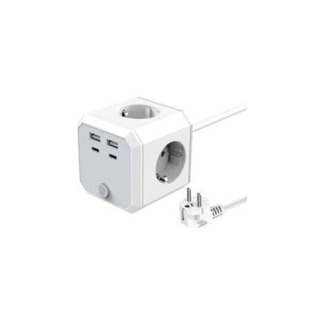 Multiprise Cube avec 4Prises et 3 Ports USB,  Tour Multiprises 1.8m Convient à La Maison et au Bureau, Blanc