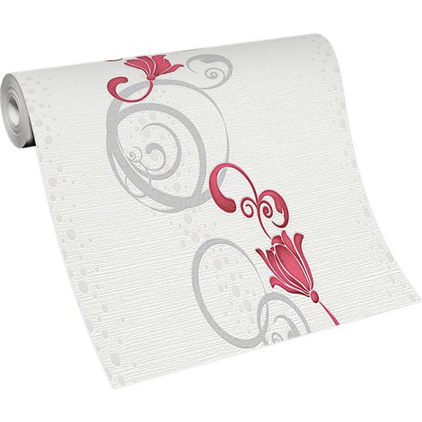 Papier peint à fleurs rouge & blanc pour cuisine Tapisserie à motif floral rouge Papier peint moderne floral idéal couloir