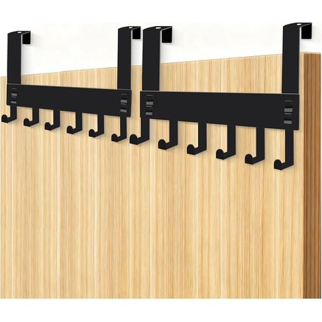 2 Porte-Manteaux sur Porte en Acier Inoxydable avec 6 Crochets, Patère Suspendue Gain de Place pour Salle de Bain, Salon, Cuisine, Chambre (Noir) (1/5)