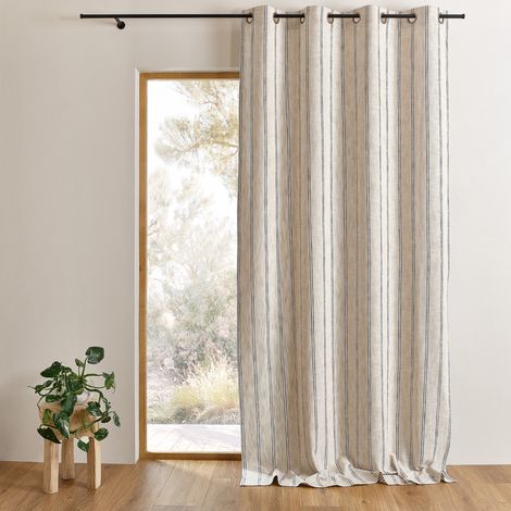 Rideau 100% coton rayures rustiques  LOURMARIN Beige 140x260 cm