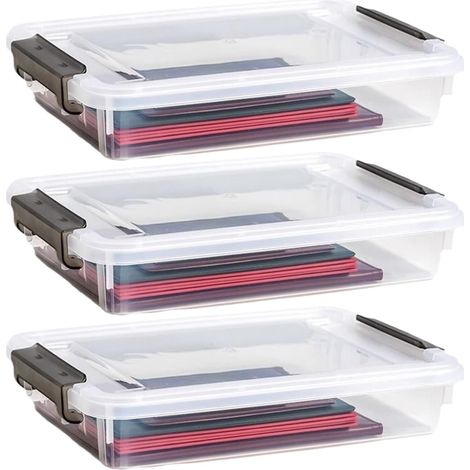 Boîte de Rangement pour Documents - 3 Pièces Range-Clear Avec Couvercle Transparent,Boîte de Rangement pour Fichiers de Bureau - pour Bureau Domicile École Fournitures Scolaires Papier (1/5)