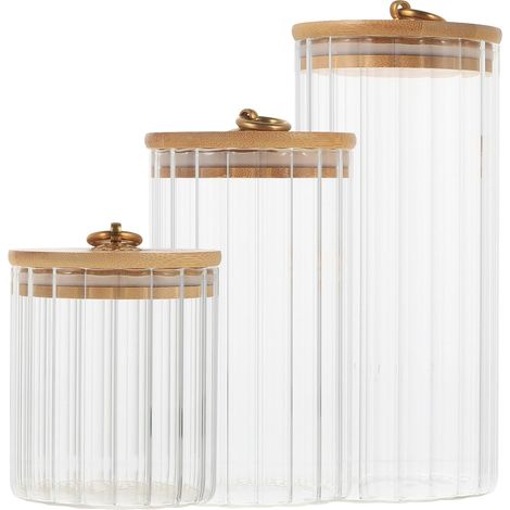 Ensemble de 3 bocaux hermétiques en verre et bambou avec couvercles, pour une organisation optimale de la maison, dans la cuisine et sur le plan de travail.-AquaForge (1/5)