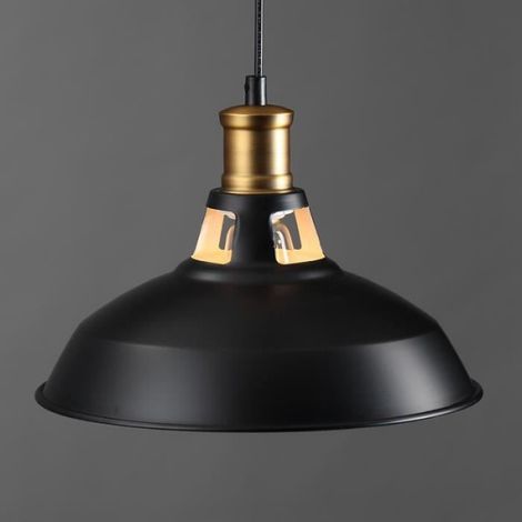Lot de 2 Noir Métal Rétro Suspensions Luminaires Industriel Edison E27 Simplicité Lustre Vintage Plafonnier (1/4)