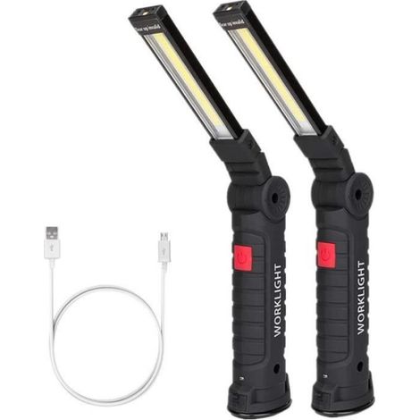 Lampe de Travail - Rechargeable - COB - 5 Modes - Base Magnétique - Lumière Blanche/Rouge (1/4)