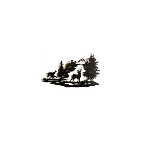 Wandbild „Wald-Hirsch-Szene“ aus Metall, Berg-Wandskulptur, indische Dekoration für das Wohnzimmer, Metall-Berg-Kunst, Wandbild „Wald-Hirsch-Szene“ zum Aufhängen für das Wohnzimmer - Crezuo
