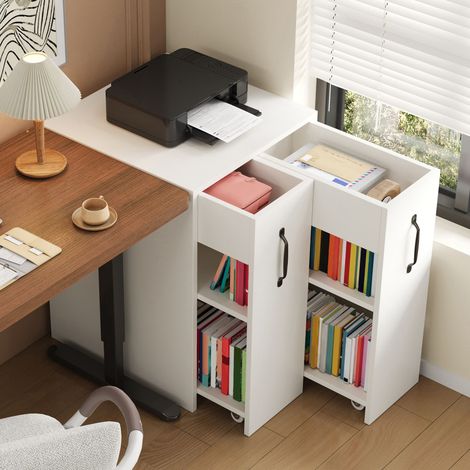 Meuble de rangement mobile blanc 52x50x75 cm avec tiroirs et étagères, meuble d’appoint à roulettes