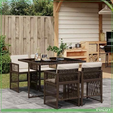 Ensemble à manger de jardin - FAF7291712415289 - Poly rotin marron - Table verre trempé - 4 places (1/5)
