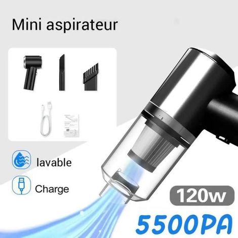 4 en 1 Aspirateur de Voiture, Aspirateur à main - 5500PA - 120W, avec Gonfleur pneu de Voiture et Lumière LED (1/4)