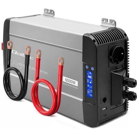 Convertidor de voltaje de onda sinusoidal pura Qoltec con UPS  12V a 230V  3000/6000W  LCD  USB  USB-C  Compatible con LiF
