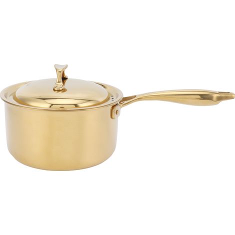 Pot à lait épaissi en acier inoxydable avec couvercle composé de fond à 3 couches, Pot alimentaire complémentaire doré (1/5)