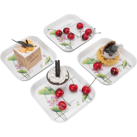 Snackteller, Knochenschalen, kleine quadratische Teller für Obst, Abfall und Vorspeisen, Lotusmuster, 4er-Set. (1/5)
