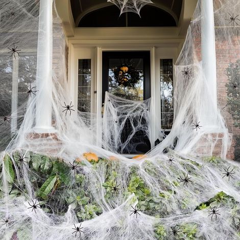 Toile d'araignée d'Halloween blanche 200 g en soie 40 décorations d'araignées Toile d'araignée super extensible pour intérieur et extérieur