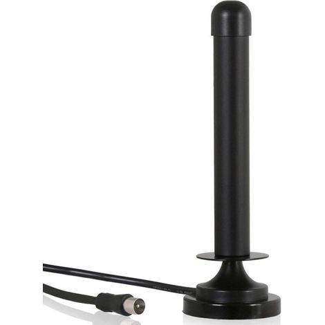 Antena DVB-T2 compatible con Samsung, Xoro, SkyVision, Opticum, TechniSat, Freenet. Antena de recepción de TV HD (recepción DVB-T y DVB-T2 potente, base magnética, cable coaxial de 3 m). Color negro.