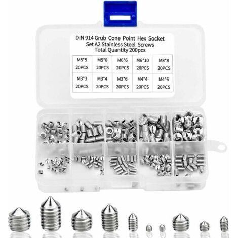 Lot de 200 vis sans tête hexagonales M3 M4 M5 M6 M8 – Acier inoxydable 304 – Pour fixation précise et assemblage mécanique – 200 pièces (1/5)