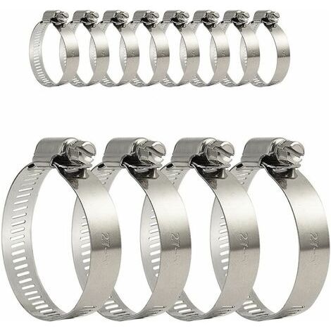 12Pcs 304 Stainless Steel Adjustable Hose Clamp with Screwdriver for Home Gas (27-51mm)， (1/5)