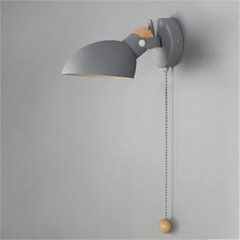 Applique de Chevet avec Interrupteur à Tirette, Lampe Murale E14 Moderne Nordique Abat-jour en Métal Lampe de Lecture Réglable pour Chambre Salon Bureau Couloir Escalier,Gris (1/5)