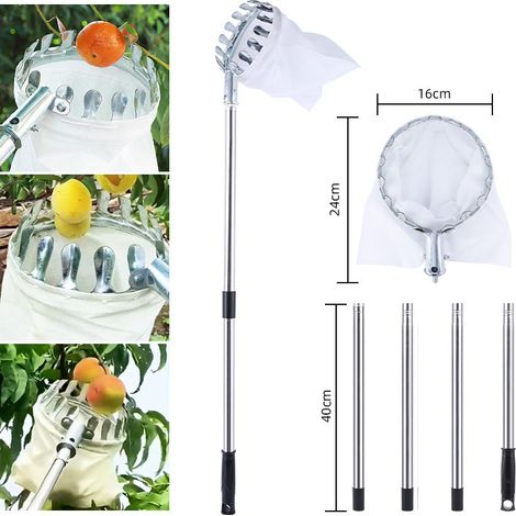 Cueille-fruits de 1,6 mètre (4 sections) - Cueillette en altitude - Perche en acier inoxydable (1/4)