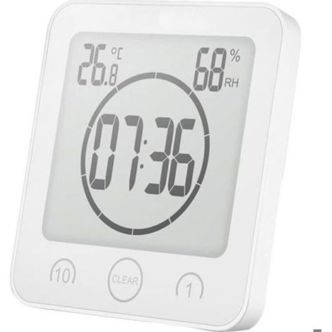 Horloge de Salle de Bain Minuteries Écran LCD numérique Thermomètre Hygromètre Température D'humidité - Blanc (1/4)