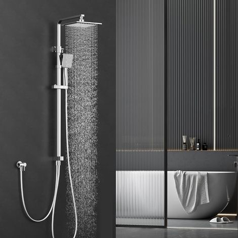 Regendusche Duschsystem ohne Armatur Chrom, Duschsystem Edelstahl Duschset ideal zum Nachrüsten, Verstellbare Duschsäule Ohne Thermostat Duschset Eckig