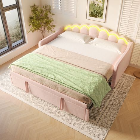 Bett Tagesbett ausziehbar 90x200 Samt Rosa OKMYHOME