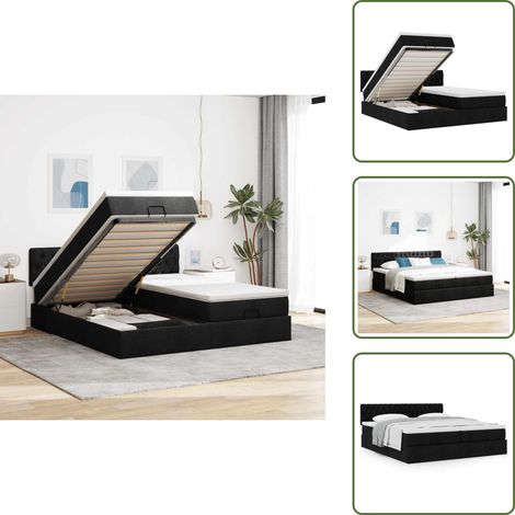 Letto matrimoniale - vidaXL Struttura Letto Pouf con Materassi Nero 180x200 cm in Tessuto - Letto con testiera